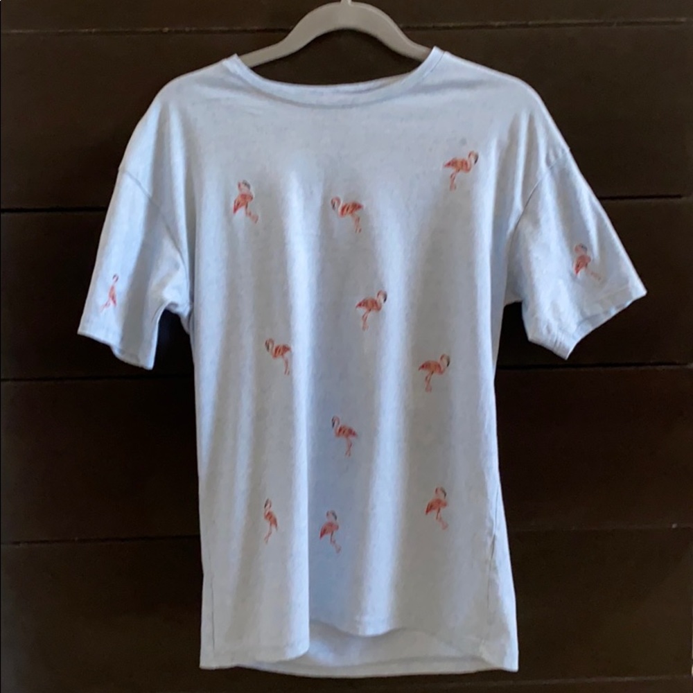 Zara Man Small Blue T-Shirt with Pink Flamingoes